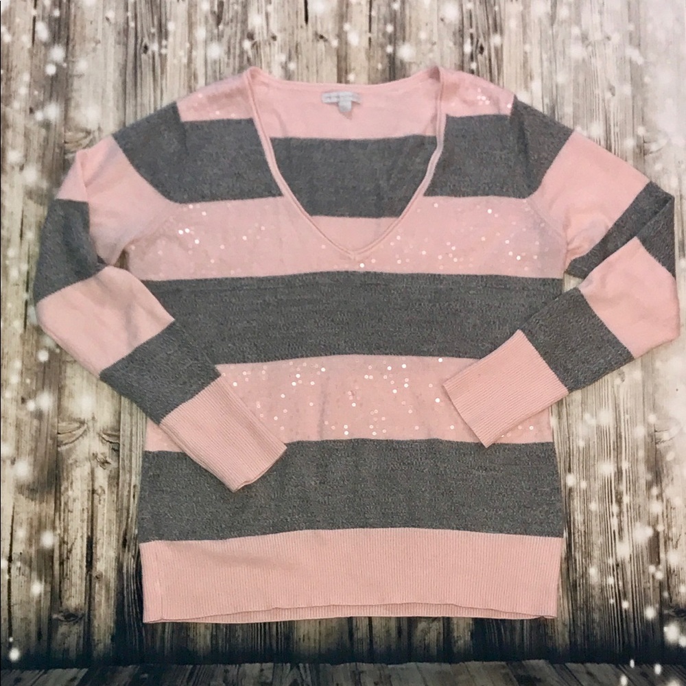 5/$25NY&CO pink & gray striped sweater size large
